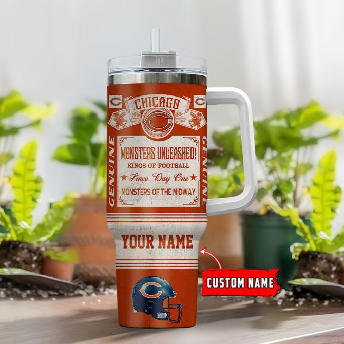 Chicago Bears Nfl Vintage Kings Of Football Custom Stanley Quencher 40Oz Stainless Steel Tumbler With Handle - Image 2