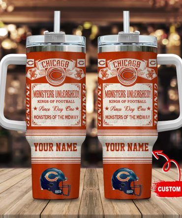 Chicago Bears Nfl Vintage Kings Of Football Custom Stanley Quencher 40Oz Stainless Steel Tumbler With Handle