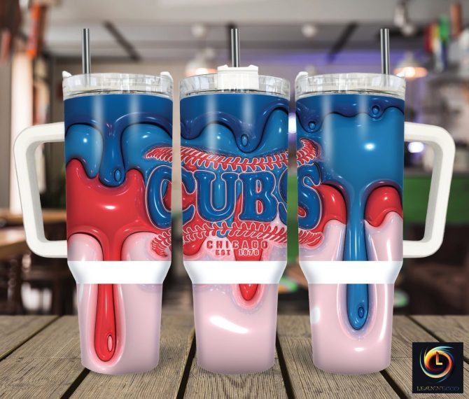 Chicago Cubs Mlb Custom Stanley Quencher 40Oz Stainless Steel Tumbler With Handle