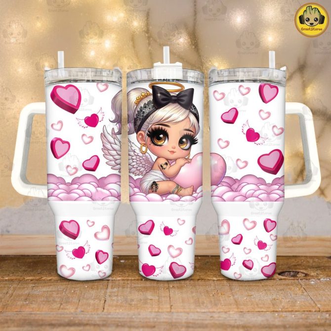 Chicano Angel Valentines Gift Custom Stanley Quencher 40Oz Stainless Steel Tumbler With Handle