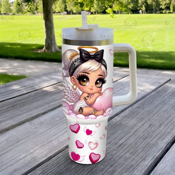 Chicano Angel Valentines Gift Custom Stanley Quencher 40Oz Stainless Steel Tumbler With Handle - Image 4