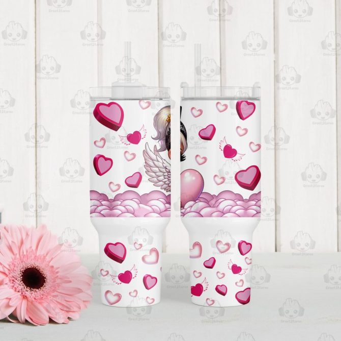 Chicano Angel Valentines Gift Custom Stanley Quencher 40Oz Stainless Steel Tumbler With Handle - Image 3