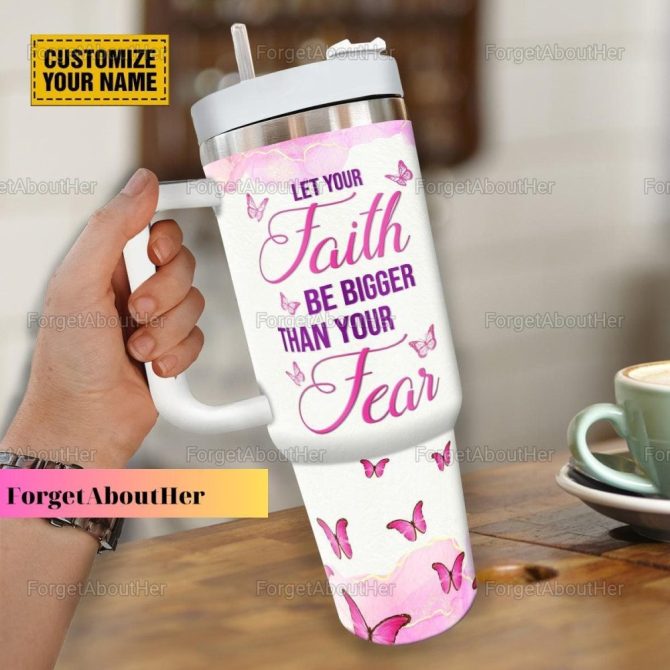 Christian Faith Believers Pink Butterflies Custom Stanley Quencher 40Oz Stainless Steel Tumbler With Handle - Image 2