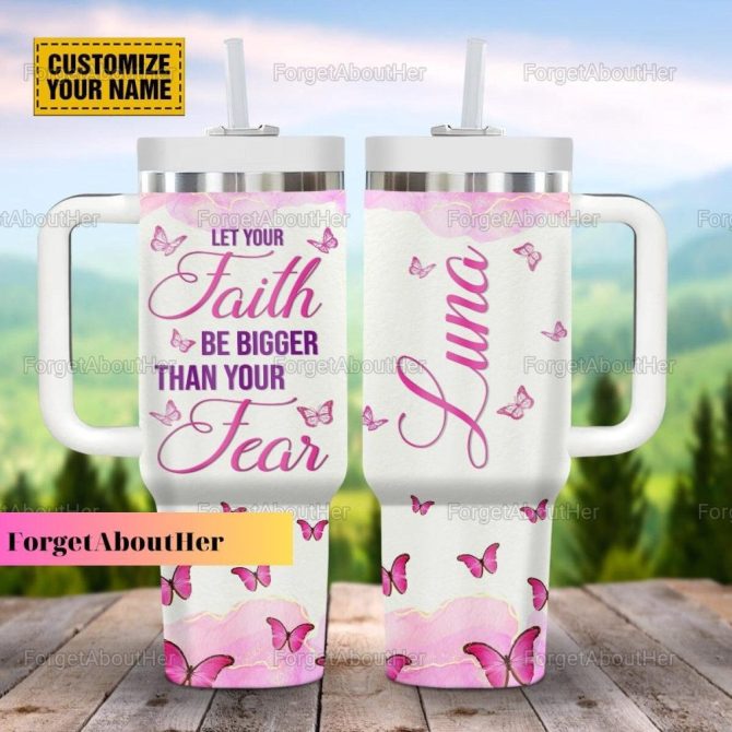 Christian Faith Believers Pink Butterflies Custom Stanley Quencher 40Oz Stainless Steel Tumbler With Handle - Image 3