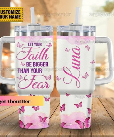 Christian Faith Believers Pink Butterflies Custom Stanley Quencher 40Oz Stainless Steel Tumbler With Handle