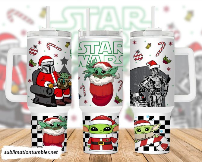 Christmas Baby Yoda Star Wars Movies Custom Stanley Quencher 40Oz Stainless Steel Tumbler With Handle
