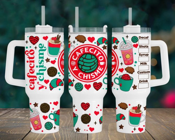 Christmas Cafecito Y Chisme Custom Stanley Quencher 40Oz Stainless Steel Tumbler With Handle