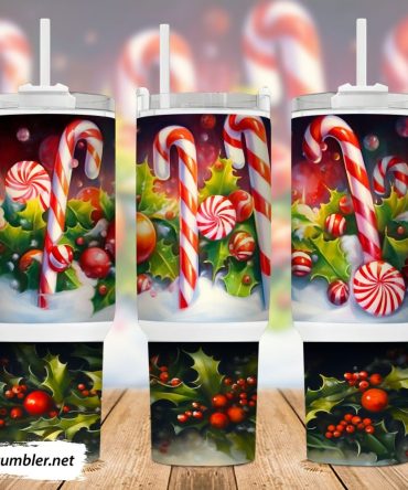 Christmas Candy Cane Custom Stanley Quencher 40Oz Stainless Steel Tumbler With Handle