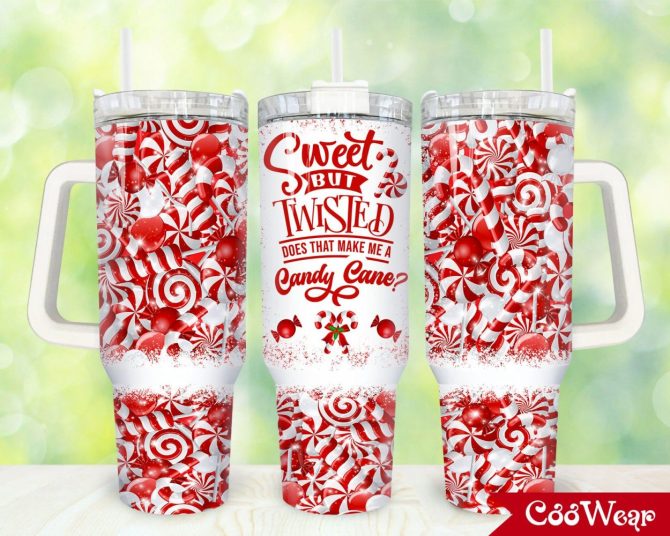 Christmas Candy Cane Custom Stanley Quencher 40Oz Stainless Steel Tumbler With Handle
