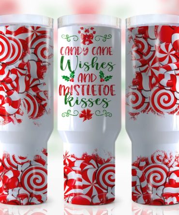 Christmas Candy Cane Custom Stanley Quencher 40Oz Stainless Steel Tumbler With Handle