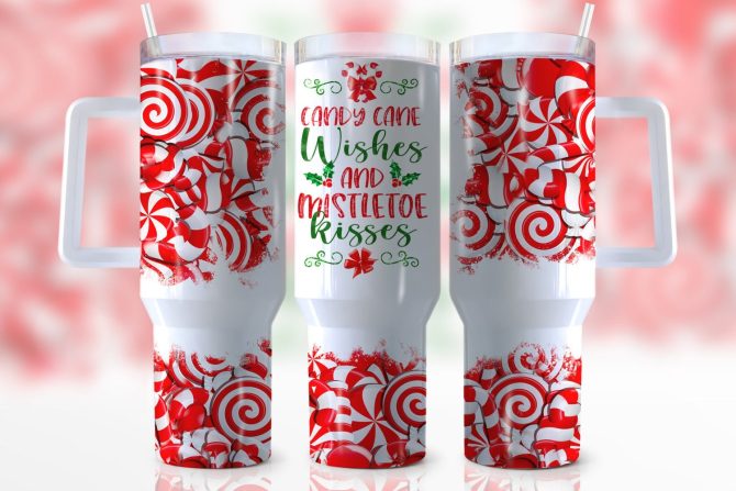 Christmas Candy Cane Custom Stanley Quencher 40Oz Stainless Steel Tumbler With Handle