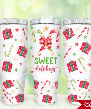 Christmas Candy Cane Custom Stanley Quencher 40Oz Stainless Steel Tumbler With Handle