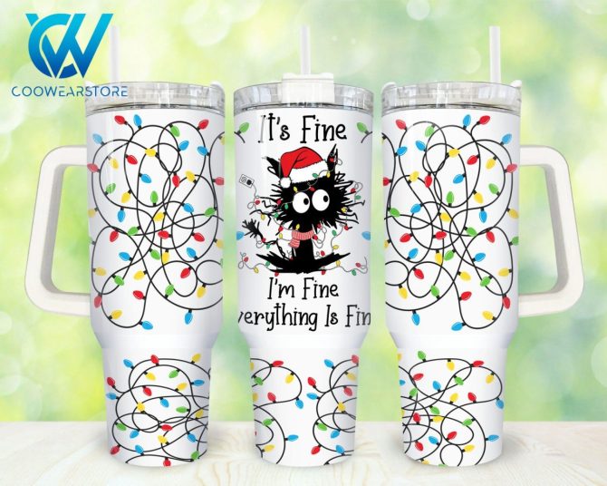 Christmas Cat Custom Stanley Quencher 40Oz Stainless Steel Tumbler With Handle