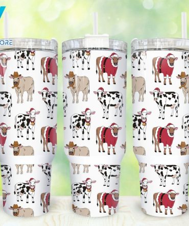 Christmas Cow Custom Stanley Quencher 40Oz Stainless Steel Tumbler With Handle
