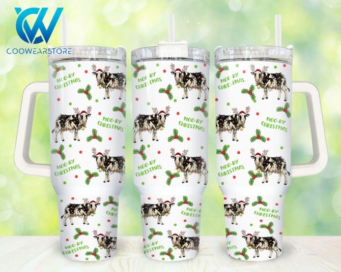 Christmas Cow Custom Stanley Quencher 40Oz Stainless Steel Tumbler With Handle