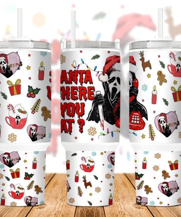 Christmas Ghostface Scream Movies Custom Stanley Quencher 40Oz Stainless Steel Tumbler With Handle
