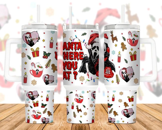 Christmas Ghostface Scream Movies Custom Stanley Quencher 40Oz Stainless Steel Tumbler With Handle