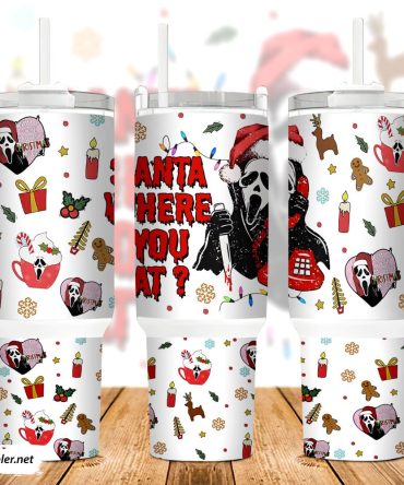 Christmas Ghostface Scream Movies Custom Stanley Quencher 40Oz Stainless Steel Tumbler With Handle