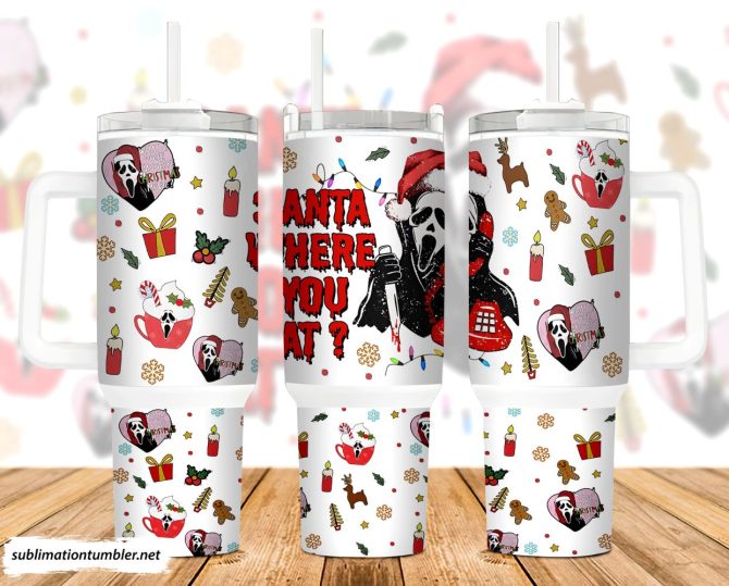 Christmas Ghostface Scream Movies Custom Stanley Quencher 40Oz Stainless Steel Tumbler With Handle