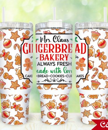 Christmas Gingerbread Bakery Custom Stanley Quencher 40Oz Stainless Steel Tumbler With Handle