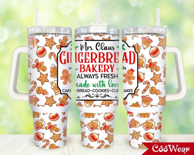 Christmas Gingerbread Bakery Custom Stanley Quencher 40Oz Stainless Steel Tumbler With Handle
