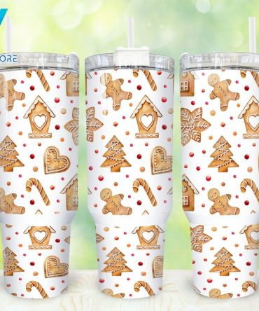 Christmas Gingerbread Custom Stanley Quencher 40Oz Stainless Steel Tumbler With Handle