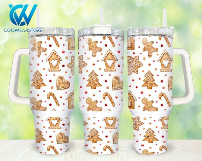 Christmas Gingerbread Custom Stanley Quencher 40Oz Stainless Steel Tumbler With Handle