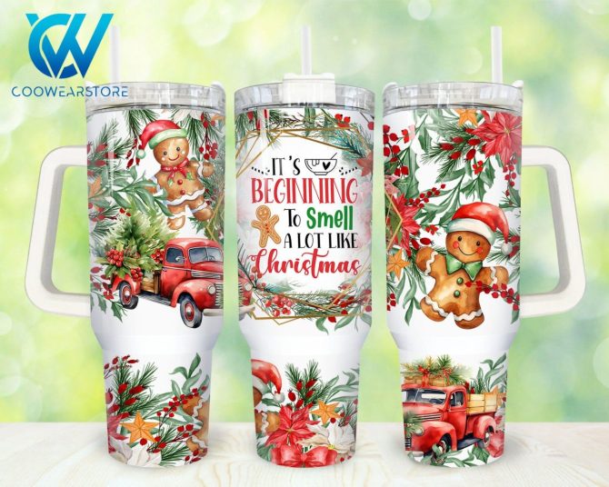 Christmas Gingerbread Custom Stanley Quencher 40Oz Stainless Steel Tumbler With Handle