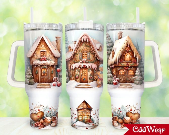 Christmas Gingerbread House Custom Stanley Quencher 40Oz Stainless Steel Tumbler With Handle