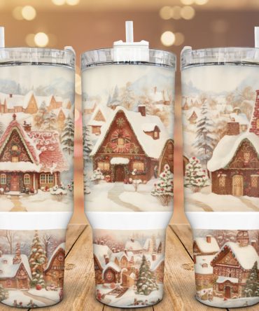 Christmas Gingerbread Village Custom Stanley Quencher 40Oz Stainless Steel Tumbler With Handle
