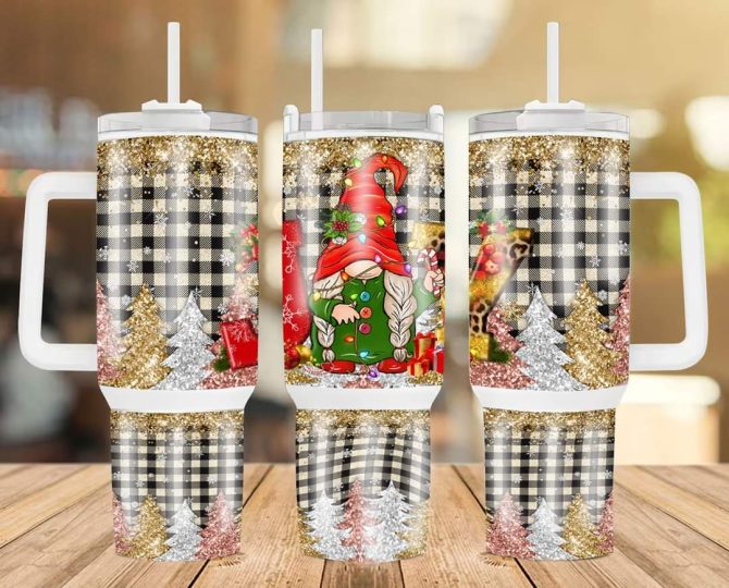 Christmas Glitter Gnome Custom Stanley Quencher 40Oz Stainless Steel