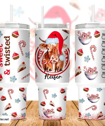 Christmas Highland Cow Candy Custom Stanley Quencher 40Oz Stainless Steel Tumbler With Handle