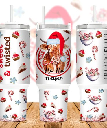 Christmas Highland Cow Candy Custom Stanley Quencher 40Oz Stainless Steel Tumbler With Handle