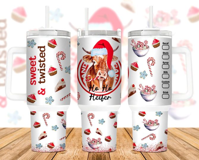 Christmas Highland Cow Candy Custom Stanley Quencher 40Oz Stainless Steel Tumbler With Handle