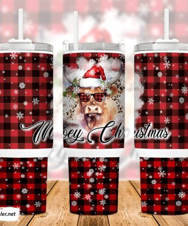 Christmas Highland Cow Custom Stanley Quencher 40Oz Stainless Steel Tumbler With Handle