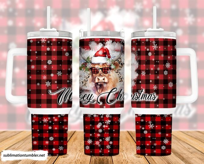 Christmas Highland Cow Custom Stanley Quencher 40Oz Stainless Steel Tumbler With Handle