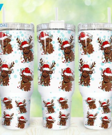 Christmas Highland Cow Custom Stanley Quencher 40Oz Stainless Steel Tumbler With Handle