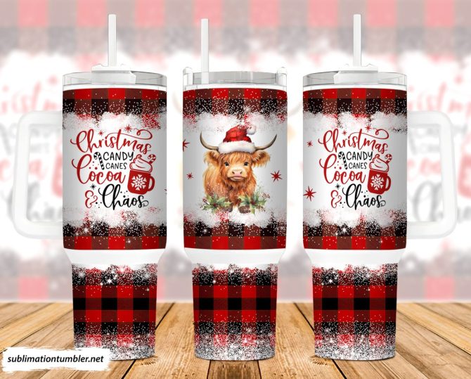 Christmas Highland Cow Custom Stanley Quencher 40Oz Stainless Steel Tumbler With Handle