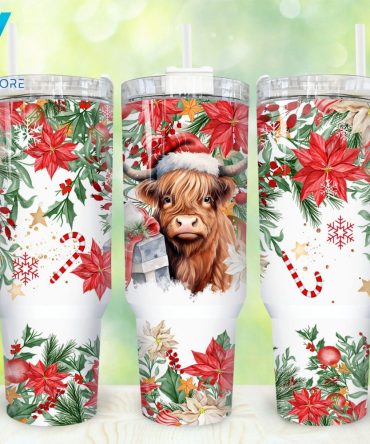 Christmas Highland Cow Custom Stanley Quencher 40Oz Stainless Steel Tumbler With Handle