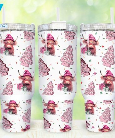 Christmas Highland Cow Custom Stanley Quencher 40Oz Stainless Steel Tumbler With Handle