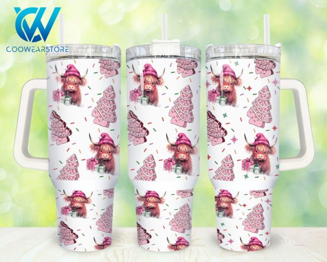 Christmas Highland Cow Custom Stanley Quencher 40Oz Stainless Steel Tumbler With Handle
