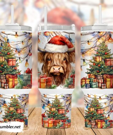 Christmas Highland Cow Custom Stanley Quencher 40Oz Stainless Steel Tumbler With Handle