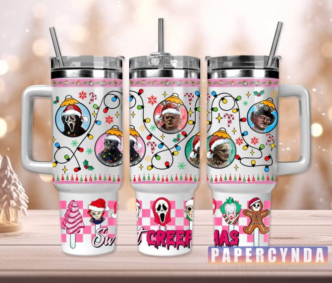 Christmas Horror Characters Custom Stanley Quencher 40Oz Stainless Steel Tumbler With Handle