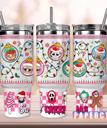 Christmas Horror Characters Custom Stanley Quencher 40Oz Stainless Steel Tumbler With Handle