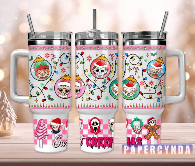 Christmas Horror Characters Custom Stanley Quencher 40Oz Stainless Steel Tumbler With Handle