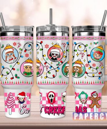 Christmas Horror Characters Custom Stanley Quencher 40Oz Stainless Steel Tumbler With Handle