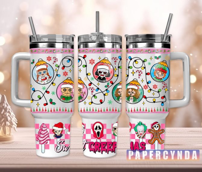 Christmas Horror Characters Custom Stanley Quencher 40Oz Stainless Steel Tumbler With Handle