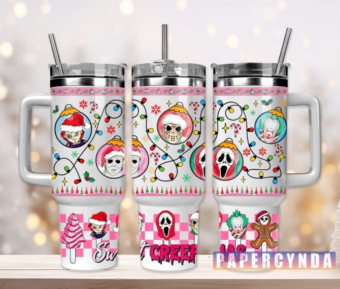 Christmas Horror Characters Custom Stanley Quencher 40Oz Stainless Steel Tumbler With Handle