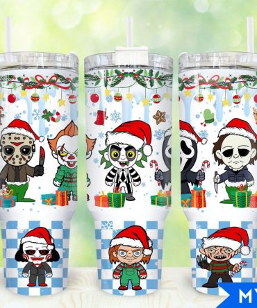 Christmas Horror Characters Movies Custom Stanley Quencher 40Oz Stainless Steel Tumbler With Handle