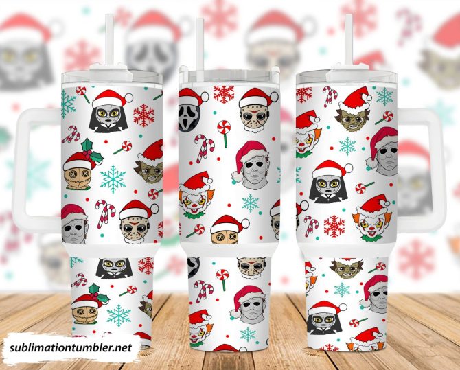 Christmas Horror Characters Movies Custom Stanley Quencher 40Oz Stainless Steel Tumbler With Handle
